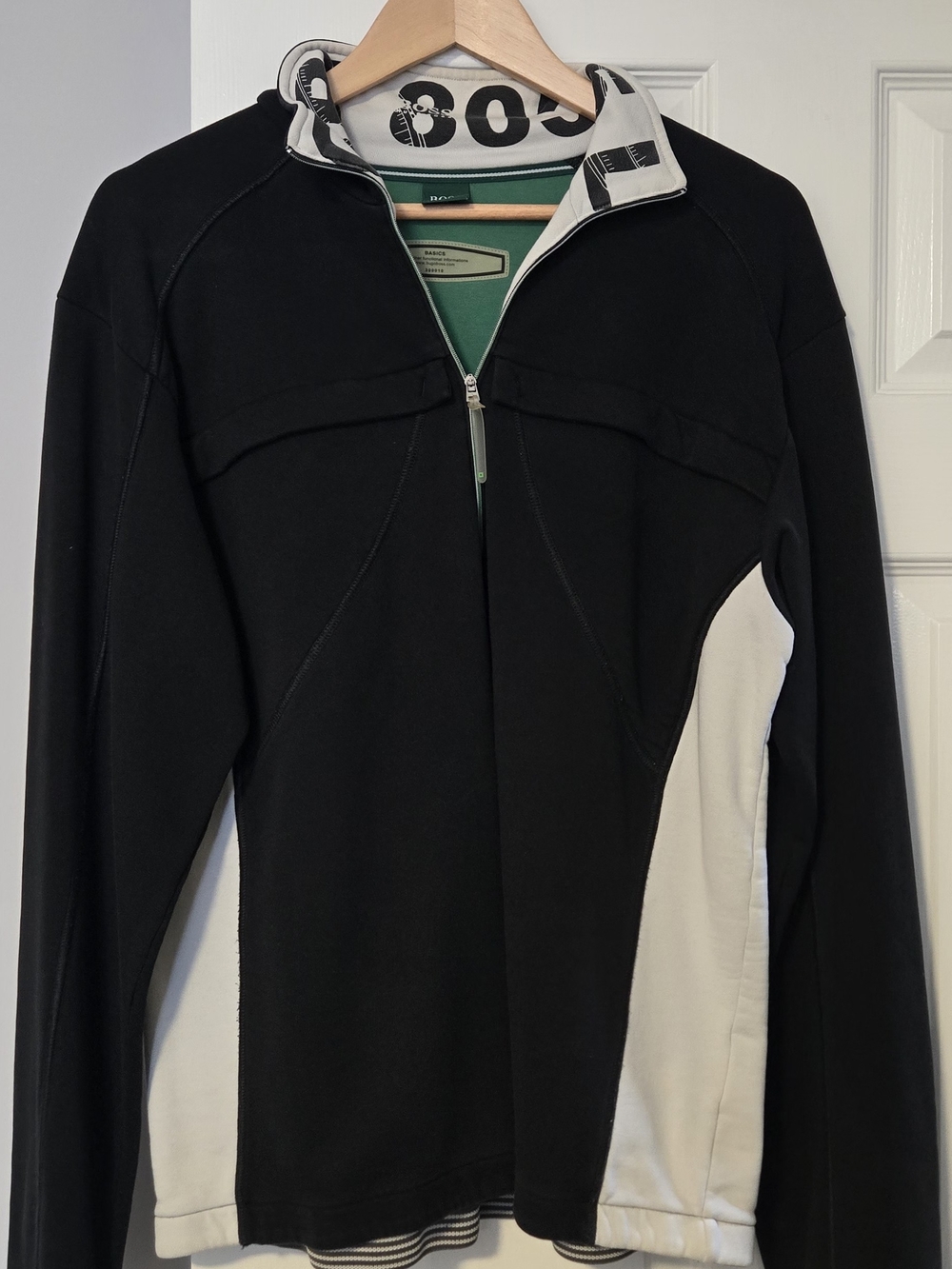 BOSS Hugo Boss Black and White Zip-Front Men’s Sweater